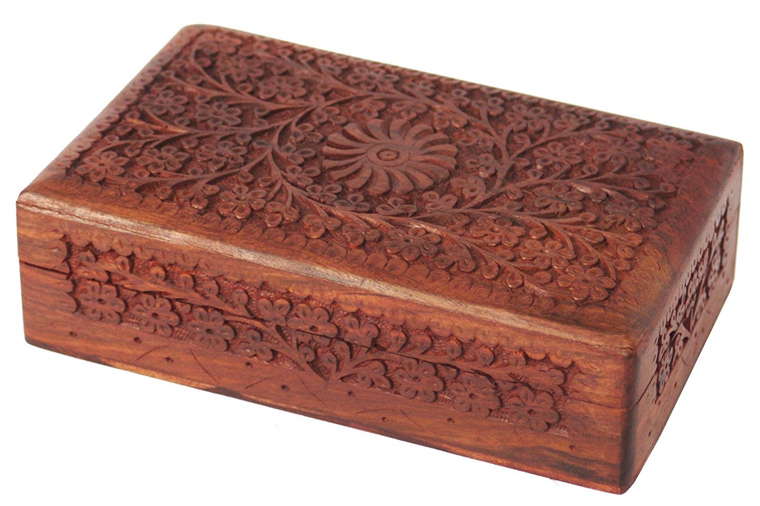 STORE INDYA Handcrafted Wooden Jewelry Box for Men & Women - Floral Decorative Keepsake Treasure Chest, Multipurpose Storage Box, 20X13 CM