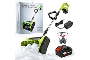 Cordless Snow Shovel, 40V Brushless Electric Snow Blower with Two 4.0Ah Batteries, 13.5 Inch Width & 350lbs/min Capacity, Lig