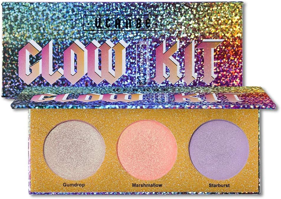 UCANBE Glow Kit Highlighter Palette 3 Colors Illuminator Highlight Brightening Face Powder Shimmer Illuminating Makeup Contour Highlighting Satin Finish (UCANBE GLOW KIT)