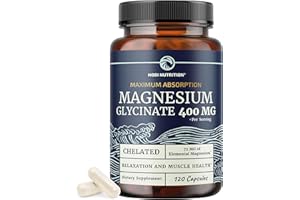 NOBI NUTRITION Magnesium Glycinate 400mg | High Absorption Formula for Sleep, Calm, Muscle Relaxation, Heart, Bone & Nerve Support for Women & Men | Chelated Magnesium Glycinate Supplement | 120 Ct (2 Month Supply)