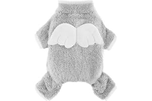 DOSUYI Dog Pajamas Fuzzy Velvet Dog Sweater, Angel Wings Dog Winter Pjs Clothes for Small Dogs Girl Boy, Dog Outfits for Chihuahua Clothes Yorkie, Pet Jumpsuit, Cat Apparel