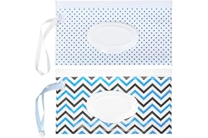 FULUSHOUXI Baby Wipes Dispenser, 2 Pcs Travel Baby Wipe Holder, Refillable Baby Wet Wipe Pouch, Reusable Baby Wipes Container, Portable Wipe Dispenser, Wipe Bags for Travel, Wave and Plaid Patterns