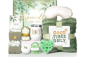 GIFTPIONEER Self Care Gifts for Women, Get Well Soon Care Package for Women w/Blanket, Relaxing Spa Baskets Birthday Gifts for Mom Her Sister Best Friend Wife Girlfriend (Green)