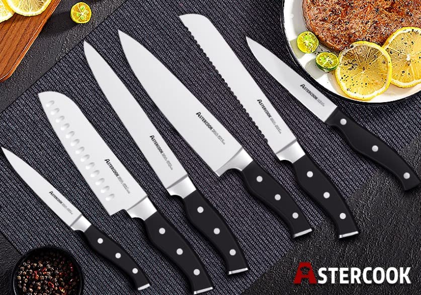 Knife Set, Astercook 15 Pieces Knife Sets for Kitchen with Block Triple