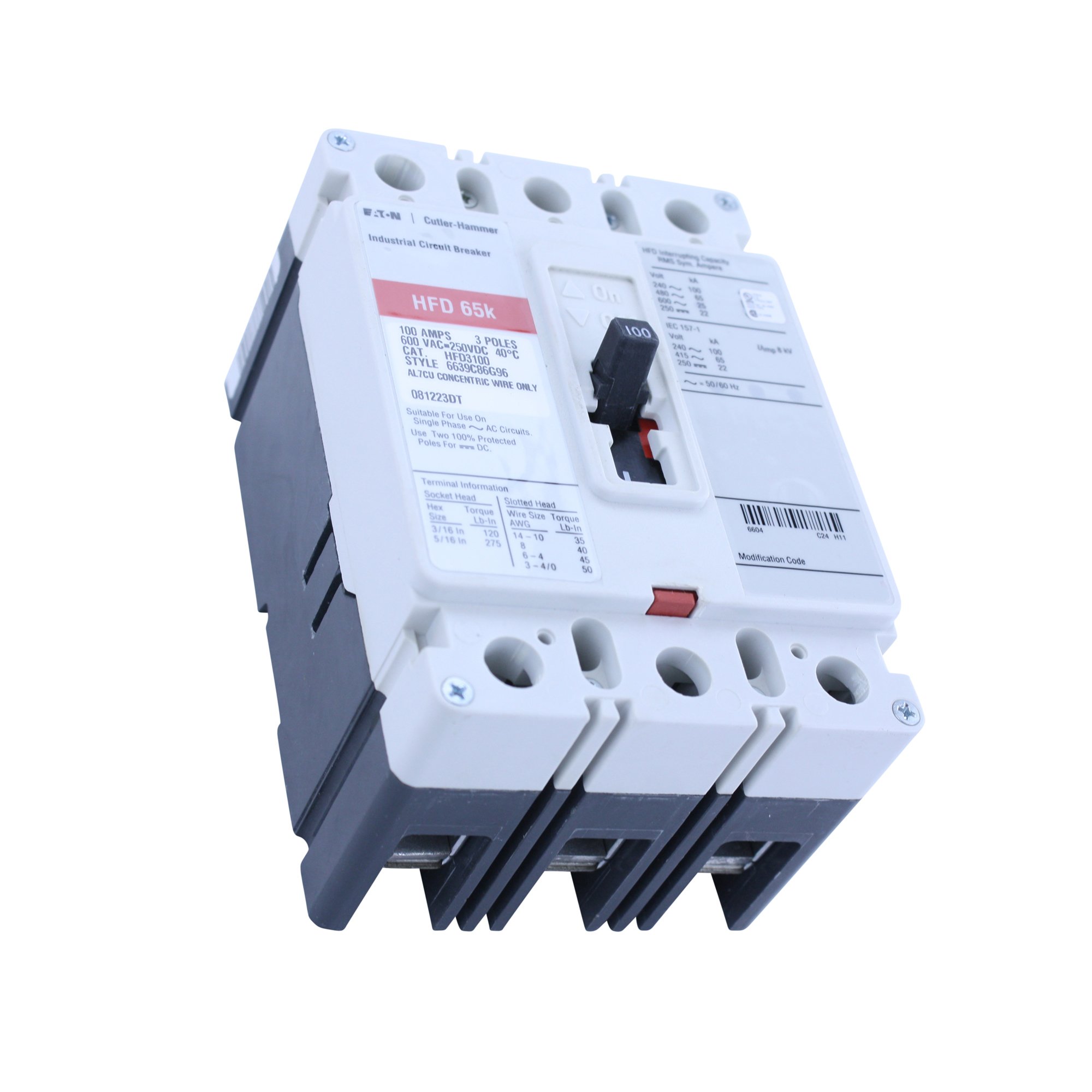 Eaton HFD3100 Panel Mount Type HFD Molded Case Circuit Breaker 3Pole