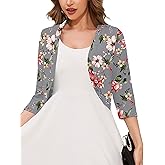 Moodclo Women's 3/4 Sleeve Open Front Cardigan V-Neck Knit Cropped Bolero Shrug Sweater for Women