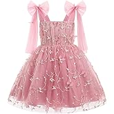 AWIBMK Embroidery Flower Girl Dress Bowknot Shoulder Smocked Back Prom Pageant Party Wedding Birthday Princess Dresses