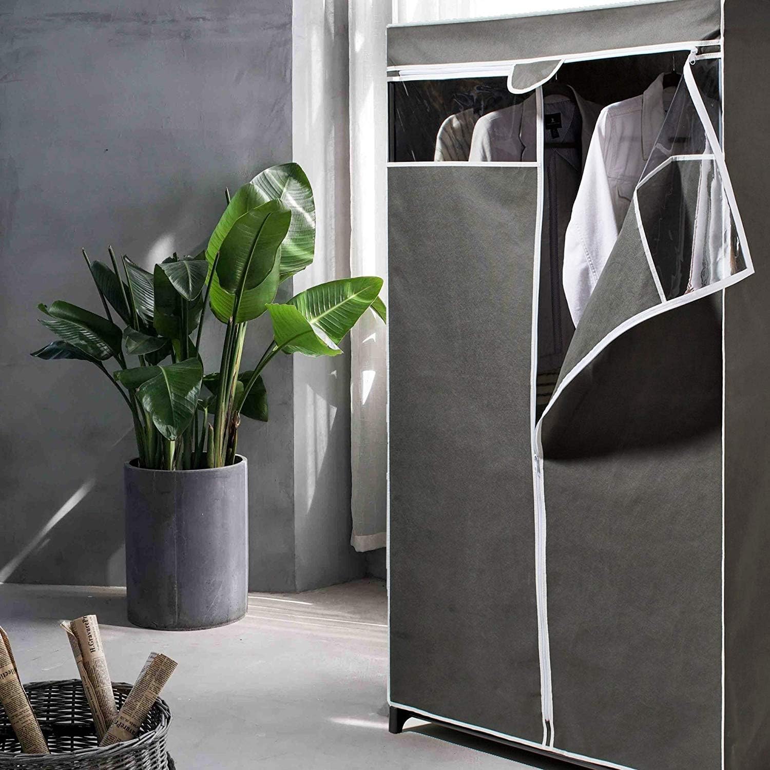 Type A Garment Rack & Clear Cover | Closet Organizer with Non-Woven Fabric & Protective Cover with Durable Zipper | Perfect for Storage in Your Bedroom, Closet, Basement & Seasonal Wear | Gray, 61 in: Home & Kitchen