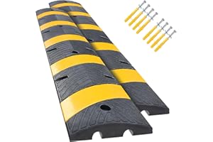 OranLite 6' Ft 72" Inch Heavy Rubber Speed Bump Hump, 1-Piece Integrated Cable Cover Ramp, Installation Parts Included, Road Safety Bumps for Garage Parking Lot, Speed Control (72" Speed Bump x 2Pcs)