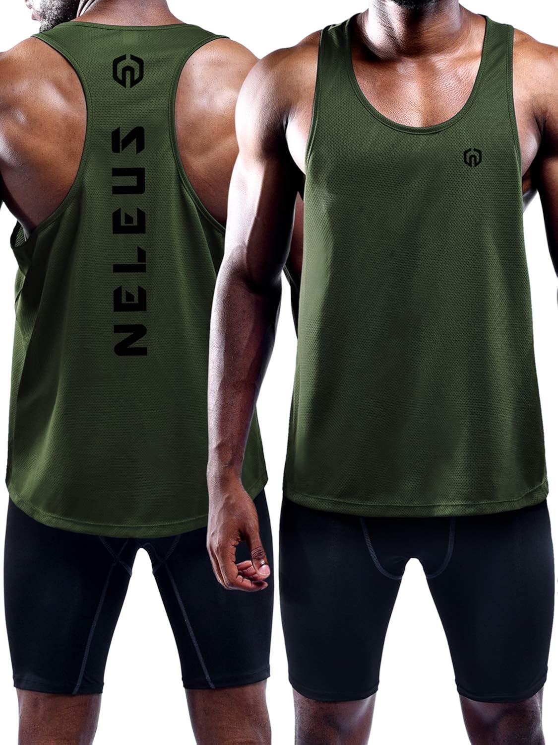 Neleus Men's 3 Pack Dry Fit Y-Back Muscle Tank Top: Clothing