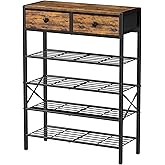 UNITSTAGE 5 Tier Entryway Shoe Rack, Shoe Storage Organizer with 2 Drawers, Metal Shoe Shelf for 16-20 Pairs with Wooden Top 