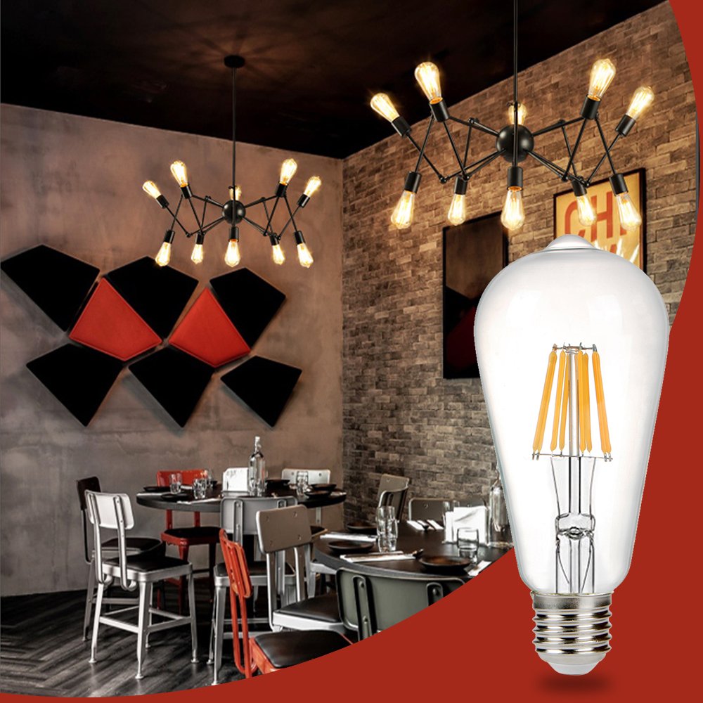 B2ocled 4W(30W Equivalent) LED Edison Bulb ST64 Style Vintage Filament Light Bulbs, Warm White 2700K, E26 E27 Medium Base Lamp for Pendant Light, Wall Lamp(6 Pack)