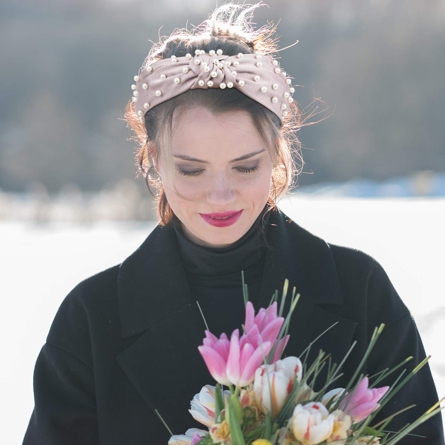 EAONE Pearl Headbands Knotted Headbands for Women 6 Colors, Knot Turban Headband Fashion Hair Bands Wide Headbands Hair Accessories for Girls with 1 Pouch Bag : Beauty