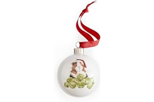 Royal Worcester Sprouts Christmas Bauble by Wrendale Designs - 2.6 Inch Fine Bone China Holiday Decoration, Christmas Tree Ornament With Festive Guinea Pig and Red Ribbon