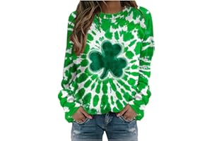 FLOLEO St Patricks Shirts for Women Shamrock Clover Graphic Casual Tshirt Long Sleeve Sweatshirts Funny Irish Shamrock Shirts