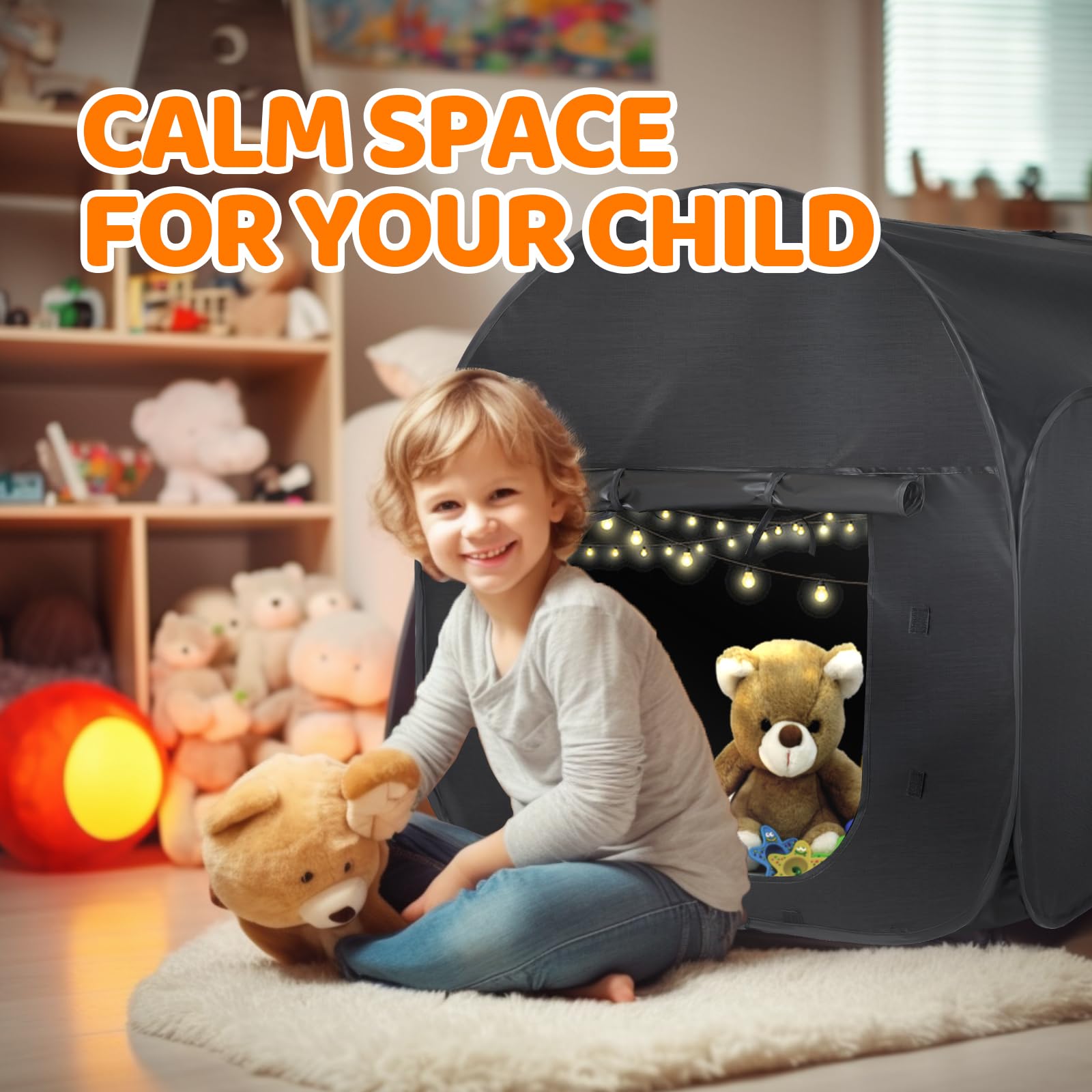 FAHKNS Sensory Tent|Quiet Corner for Kids to Play and Relax| Portable Pop-up Blackout Tent Black with Travel Bag|Sensory Tent for Kids with Autism, SPD, Anxiety, ADHD, etc.