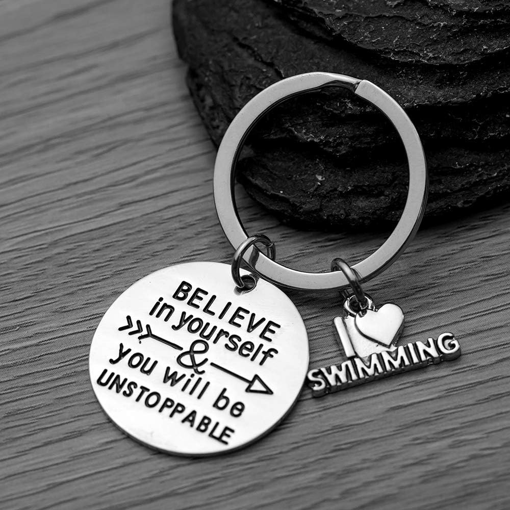 Sportybella Swim Charm Keychain, Inspirational Believe in Yourself & You Will Be Unstoppable Jewelry, Swim Gifts for Swimmers & Swim Teams : Sports & Outdoors