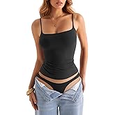 EasyGala Womens Double Lined Square Neck Tank Tops Adjustable Spaghetti Strap Camisole Y2K Going Out Cami Shirt