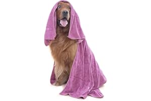 JETOG 2-PCS Absorbent Dog Towel for Fast Drying Dogs of Large Medium Small with 56x28 Inch Extra Large Bath Towel and 30x14 Inch Daily Use Paw Towel, 100% Microfiber Pet Grooming Towel Set, Purple