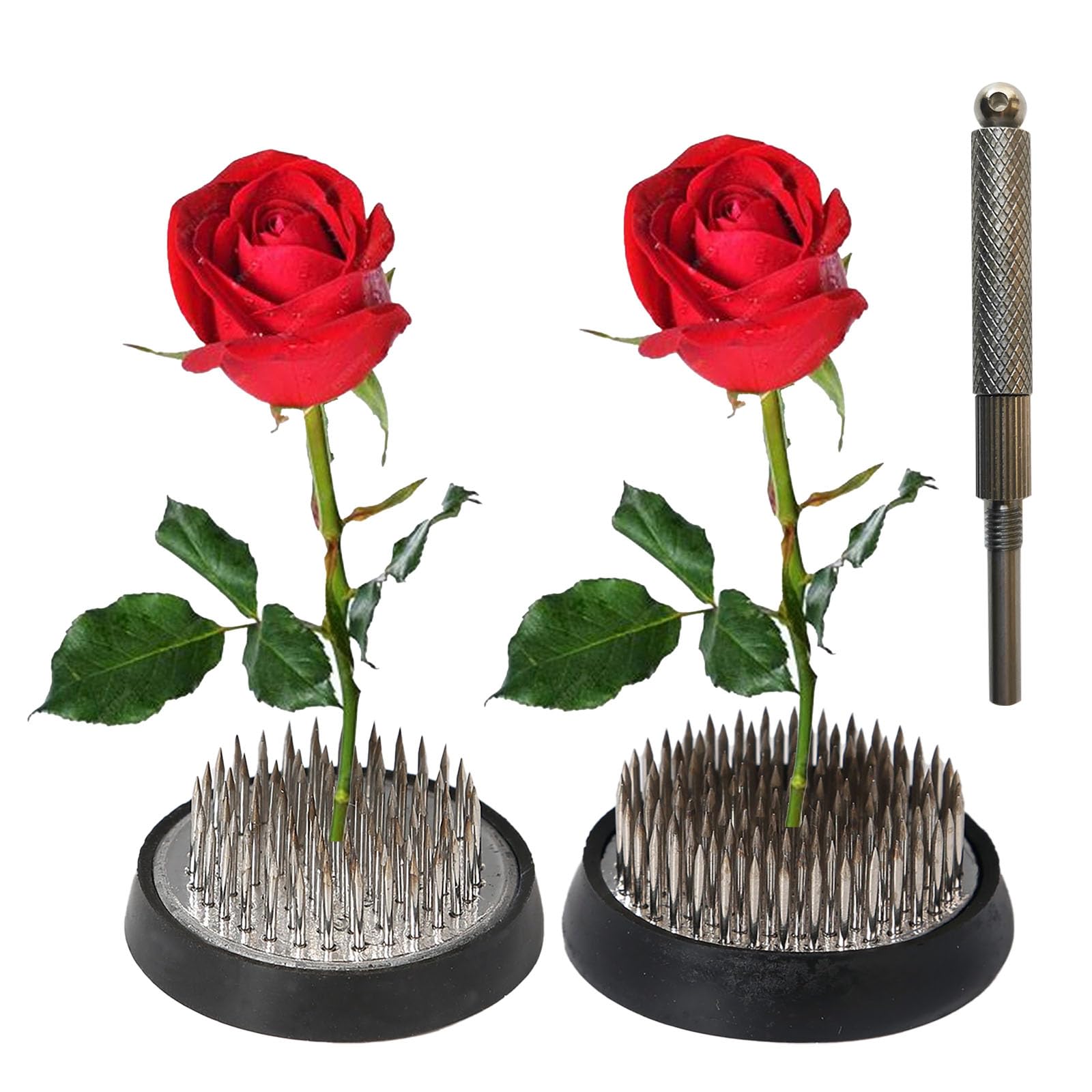 ponezg Set of 2 Flower Hedgehogs, Stainless Steel, Round, 46 mm + 50 mm, Flower Hedgehog, Flower Frog, Kenzan Flower Frog Reusable Flower Holder, Metal, Flower Frog Holder (4.6 cm + 5 cm)