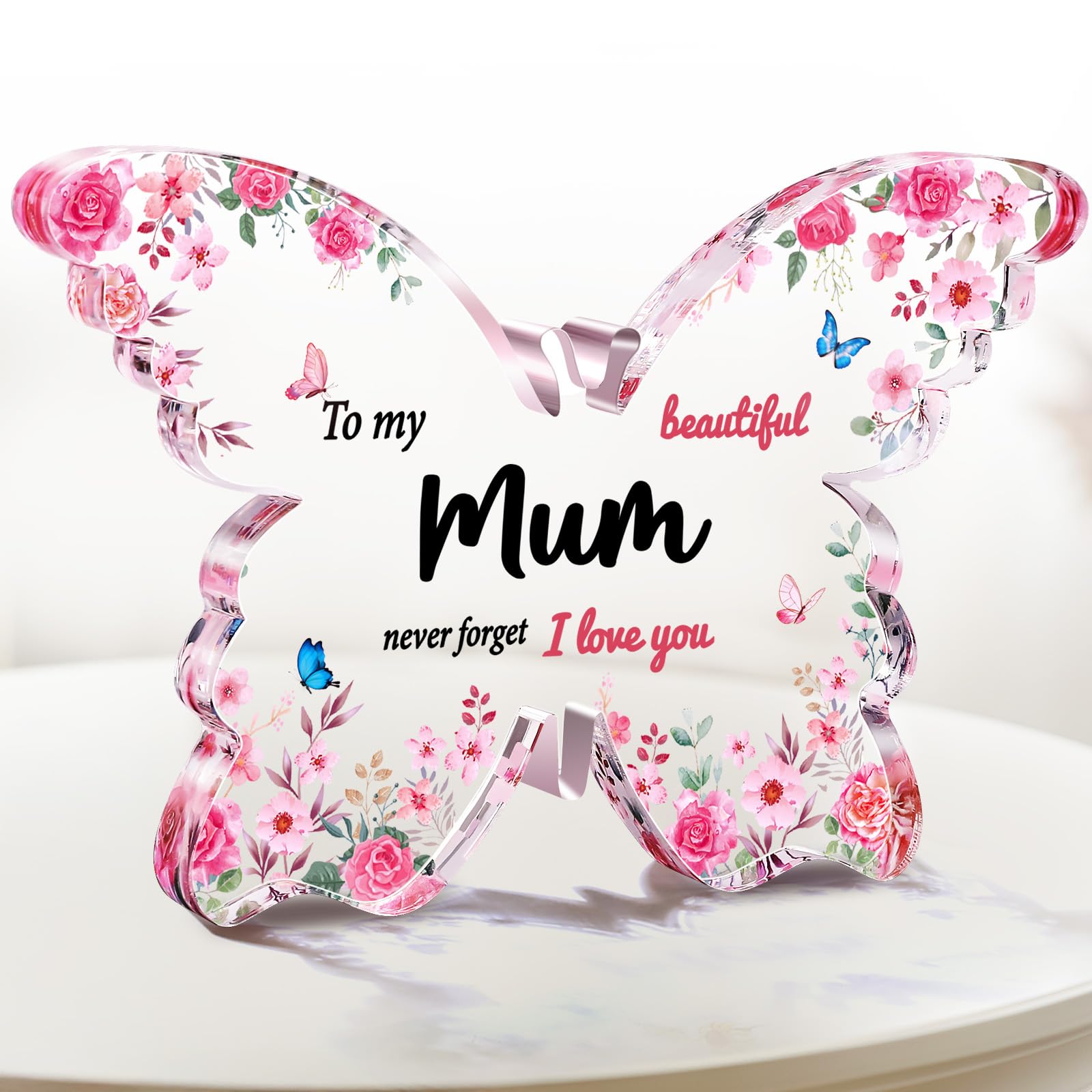 Mothers Day Gifts for Mum: Eletorot Mummy Birthday Gifts, Acrylic Butterfly Sign Plaque Decorations, Nan Nanny Nana Grandma Mom Presents from Daughter Son, Personalised Valentines, Christmas Gifts