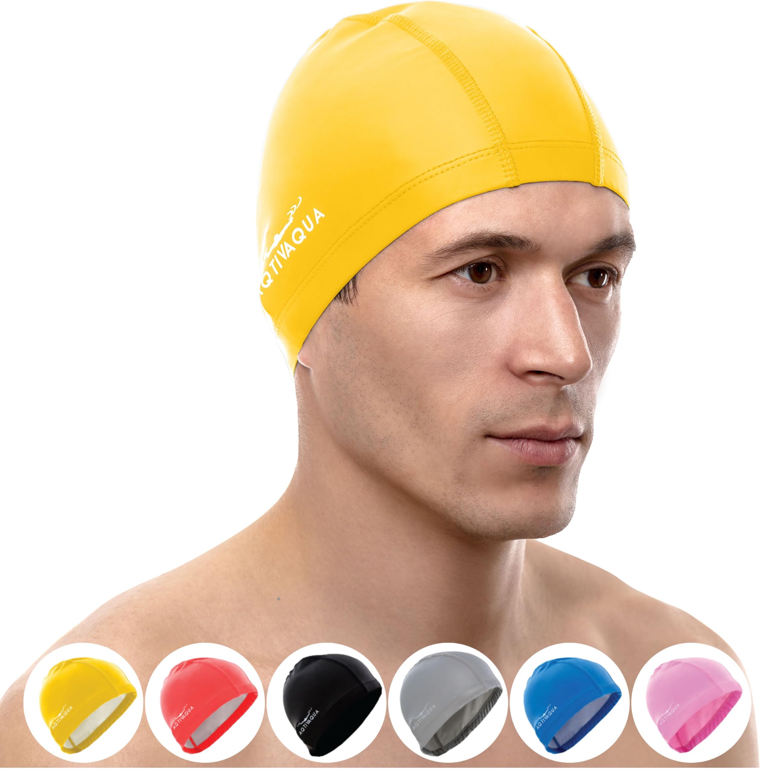 AqtivAqua Swimming Cap for Adults and Kids — Soft and Elastic Spandex with Protective Layer — Ideal for Use in Swimming Pools or Open Water