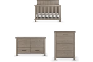 Child Craft Denman Crib, Dresser and Chest Nursery Set, 3-Piece, Includes 4-in-1 Convertible Crib, Dresser and Chest, Grows with Your Baby (Crescent Gray)