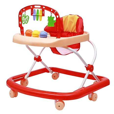Love Baby Walker with Light, Rattles, Play Tray and Hanging Toys (Red)
