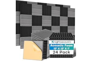 Knightsacoustic 24 Pack Sound Proof Foam Panels with Self Adhesive, 12x12x1 Fire Resistant Acoustic Foam Panels, High Density