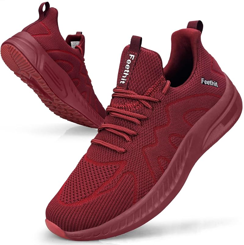 Feethit Men Running Shoes Breathable Lightweight Trainers Red UK 10