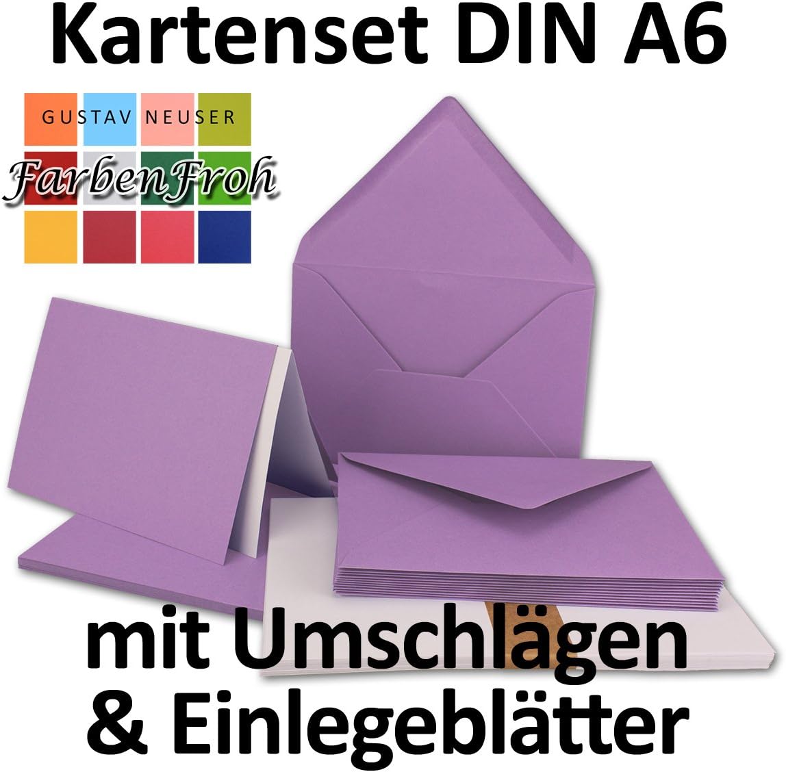 "FarbenFroh by GUSTAV NEUSER" 25x folding card set DIN A6/C6 with envelopes in purple including insert 14.8 x 10.5 cm Premium quality FarbenFroh - Image 4