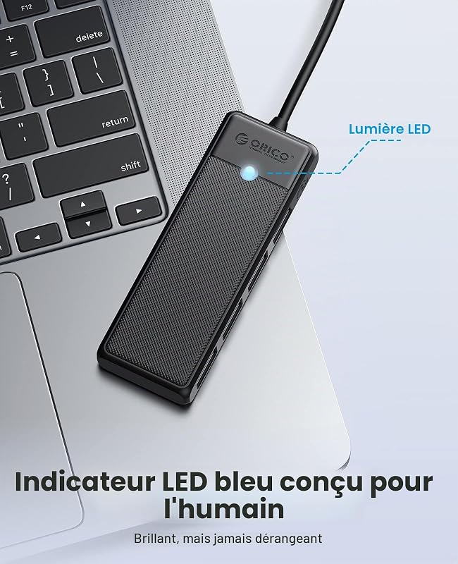 USB Hub 3.0, 4 Ports Distributeur USB avec Câble Long de 100CM, Ultra Slim Type A Data Hub 5Gbps, Adaptateur Multiport pour MacBook, Disque Dur Mobile, Surface Pro, XPS, PS4/PS5, PC
