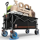 Navatiee 300L Large Collapsible Wagon Cart Foldable, 48''L Folding Extended Beach Wagon with 440LBS Weight Capacity and Big A
