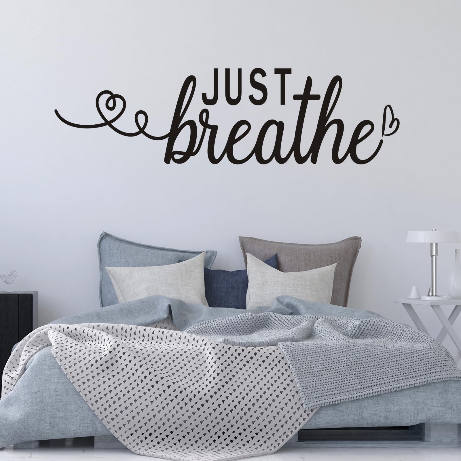 Wall Stickers for Living Room, Inspirational Wall Decals, (Easy to Install), Art Decor Vinyl Quotes Yoga Meditation Inhale Beach Bathroom Bedroom Office Motivational Home Family, Just Breathe 35"X9.8"