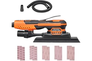 Uargd 3/8 Sheet Electric Sander, 3A Brushless Motor, Adjustable Speed up to 10,000 RPM, Includes 10 Sandpapers and Vacuum Ada