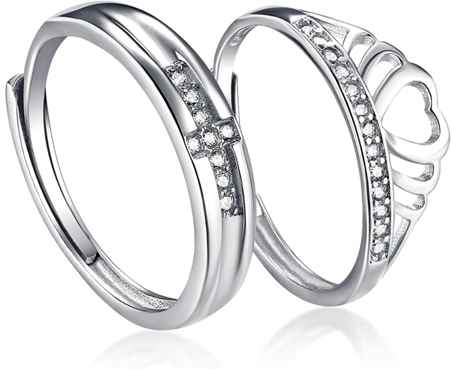 Aooaz Couple Rings for Him and Her Set Cubic Zirconia Crown Open Ring Silver Love Eternity Ring Adjustable