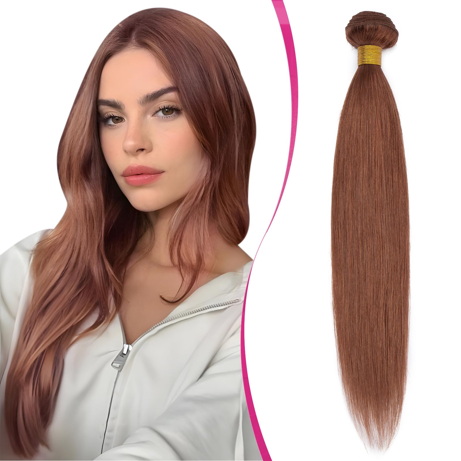Elailite Bundles Human Hair Weave Straight - Hair Extensions Real Human Hair Weft 1 Bundle 100g - #33 Dark Auburn - 16 Inch — image 1
