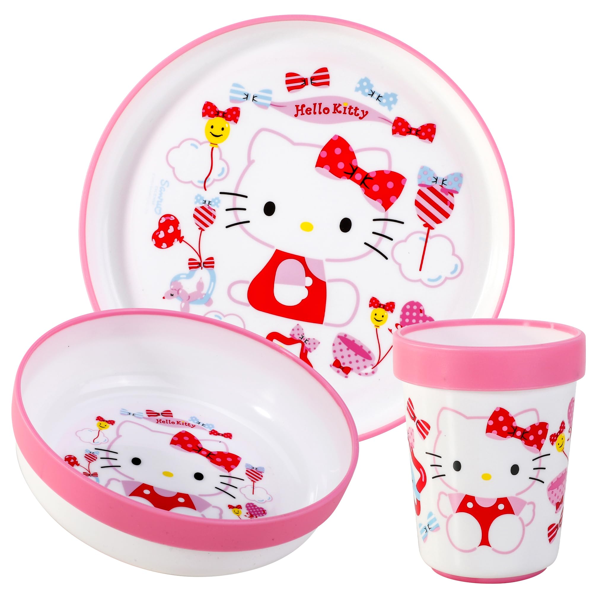 Hello Kitty 3pcs Reusable Bicolor Premium Kids Dinner Tableware Set Plate, Bowl & Tumbler, BPA Free