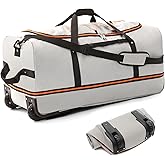 Bagenerous 32” Soft Sided Foldable Duffel Bag without Telescopic Handle,110L 140L Expandable Rolling Travel Bag with 2 Wheels,Multiple Compartments,Grey