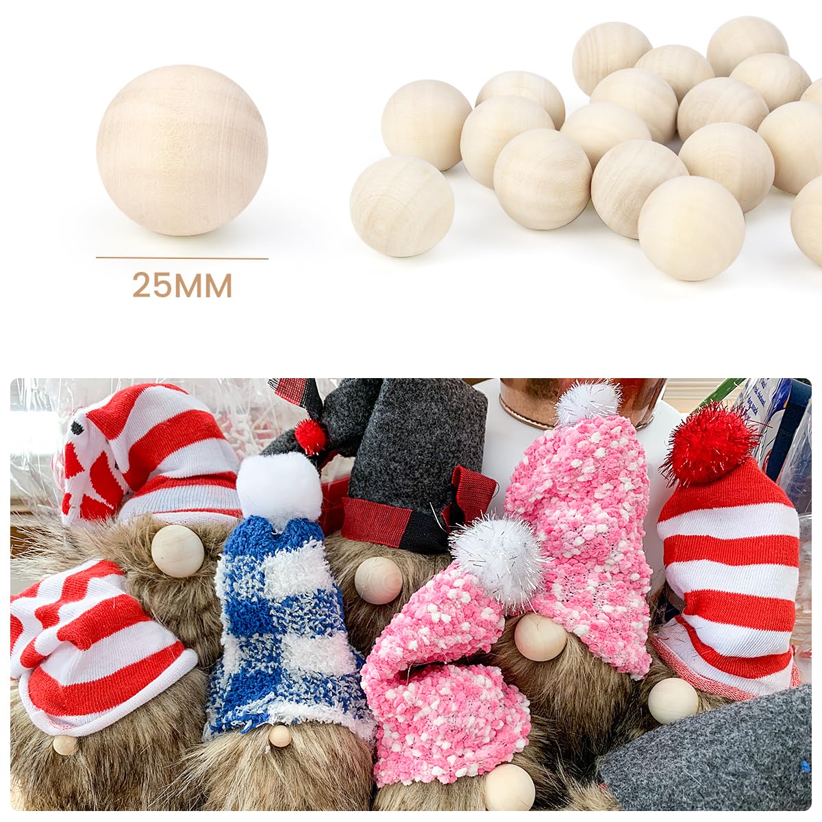 Unfinished Natural Wood Balls Wooden Spheres, Hardwood Balls Wooden Round Balls for DIY Craft Projects Jewelry Making Arts Design (50 Pcs, 25mm)