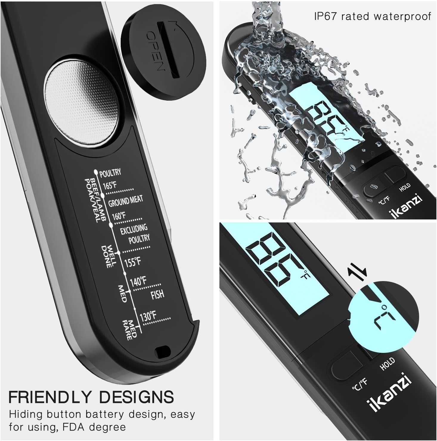Meat Thermometer Food Thermometer Cooking Thermometer- Digital Instant Read Thermometer for Grilling/BBQ/Baking/Candy/Liquids/Oil Kitchen with Backlight LCD: Kitchen & Dining