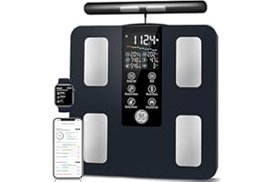 GE Smart Scale for Body Weight: 8-Electrode Digital Bathroom Scale for Weight Fat BMI Muscle Mass Full Body Composition Analyzer 27 Measurements Bluetooth Highly Accurate Weighing Machine 400lb Black
