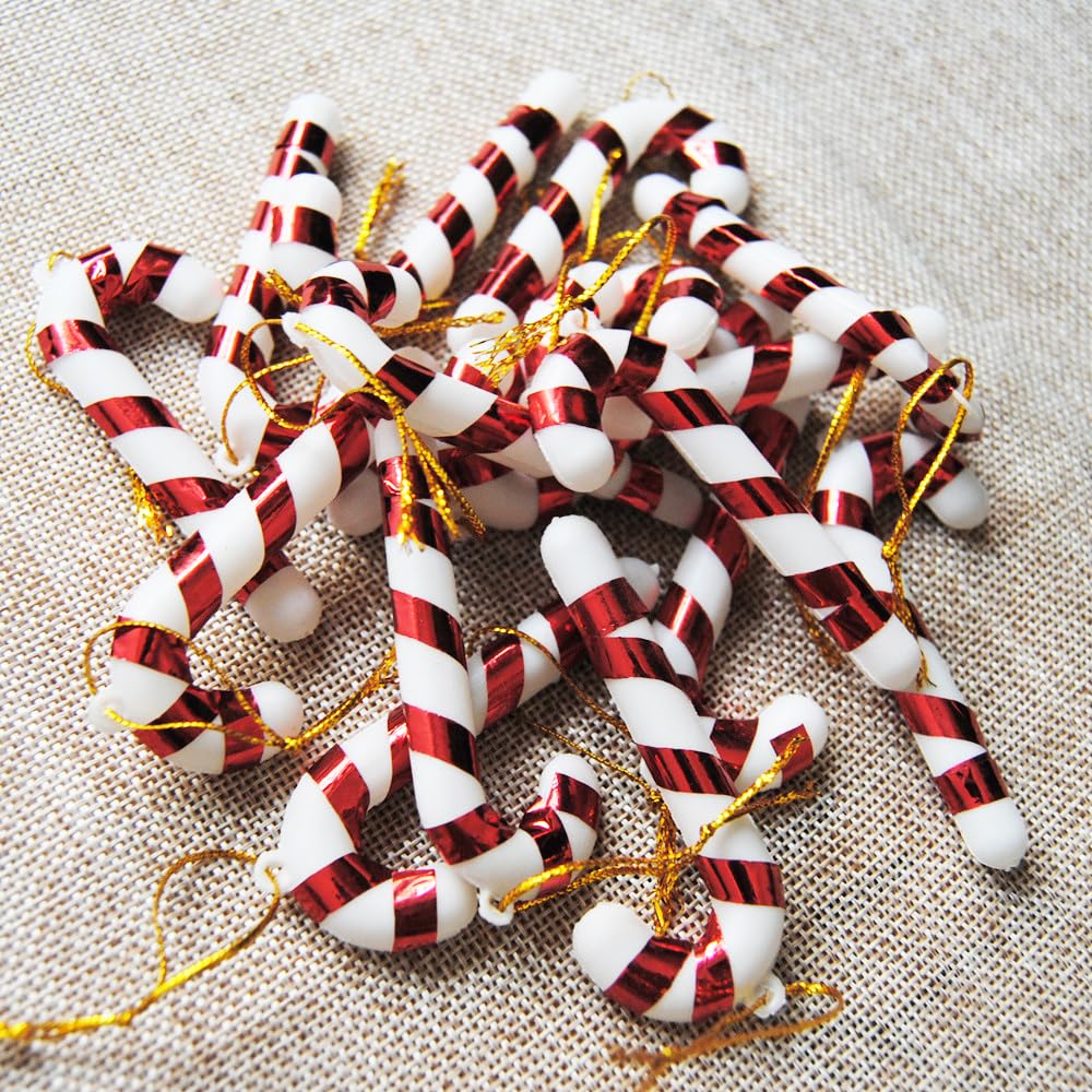 12 Pieces Candy Cane Christmas Tree Decorations Christmas Tree Hanging Baubles Decoration Bauble Xmas Ornament 7cm Candy Stick, Red