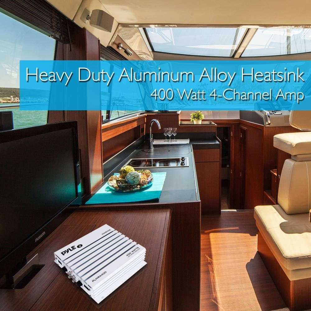 Pyle Hydra Marine Amplifier Upgraded Elite Series 400 Watt 4 Channel Audio Amplifier Waterproof, Dual Mosfet Power Supply, Gain Level Controls, RCA Stereo Input & LED Indicator (PLMRA400),BLACK: Car Electronics