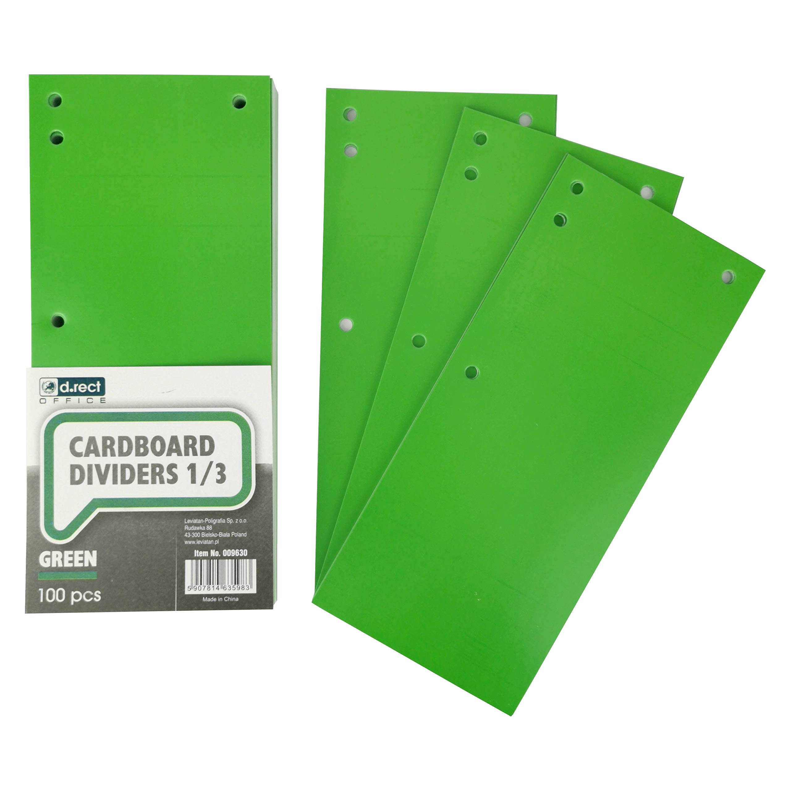 D.RECT - Pack of 100 Cardboard Dividers | Paper Separation Strips | 1/3 A4 Sheet, 11x24cm, 160g | for Perfect Separation of Binders | Divider Strips | Green