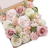 Serwalin Artificial Flowers Fake Silk Flowers for DIY Wedding Bouquets Cake Decoration Mixed Roses Combo Blush Pink and White Flower Centerpieces Arrangements for Party Table Chair Decor