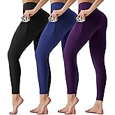3 Pack Leggings with Pockets for Women,Butt Lift High Waisted Tummy Control Workout Yoga Pants Reg & Plus Size