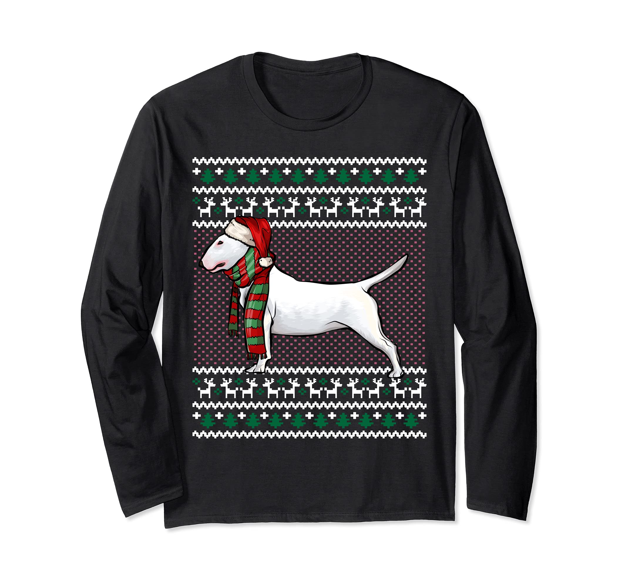 Xmas Bull Terrier Dog Santa Hat Ugly Christmas Long Sleeve T-Shirt