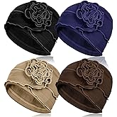 AIPESL 4 Pieces Cotton Chemo Turban Headwear, Soft Cancer Headwear Elastic Cancer Cap for Women with Hair Loss