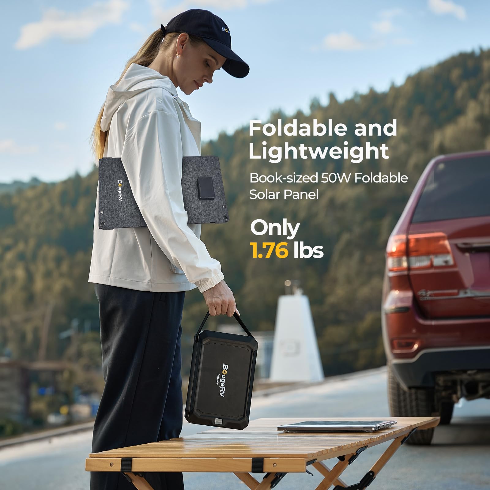 BougeRV 50 Watt Fiberglass Portable Solar Panel for JuiceGo 240Wh Power Station, Foldable Solar Cell Solar Charger with USB Outputs for Phones,Ultra-Fast Charging for Outdoor, Camping, Hiking